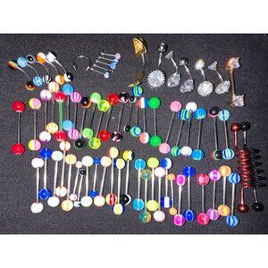 Bundle lot of 67 stainless steel and plastic multicolor body jewelry piercings